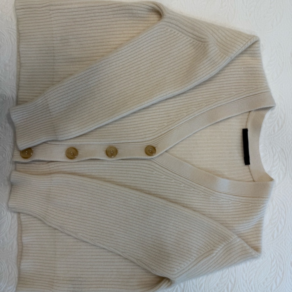 Jenni Kayne Cream Ribbed Button-Front Cardigan - Picture 2 of 4